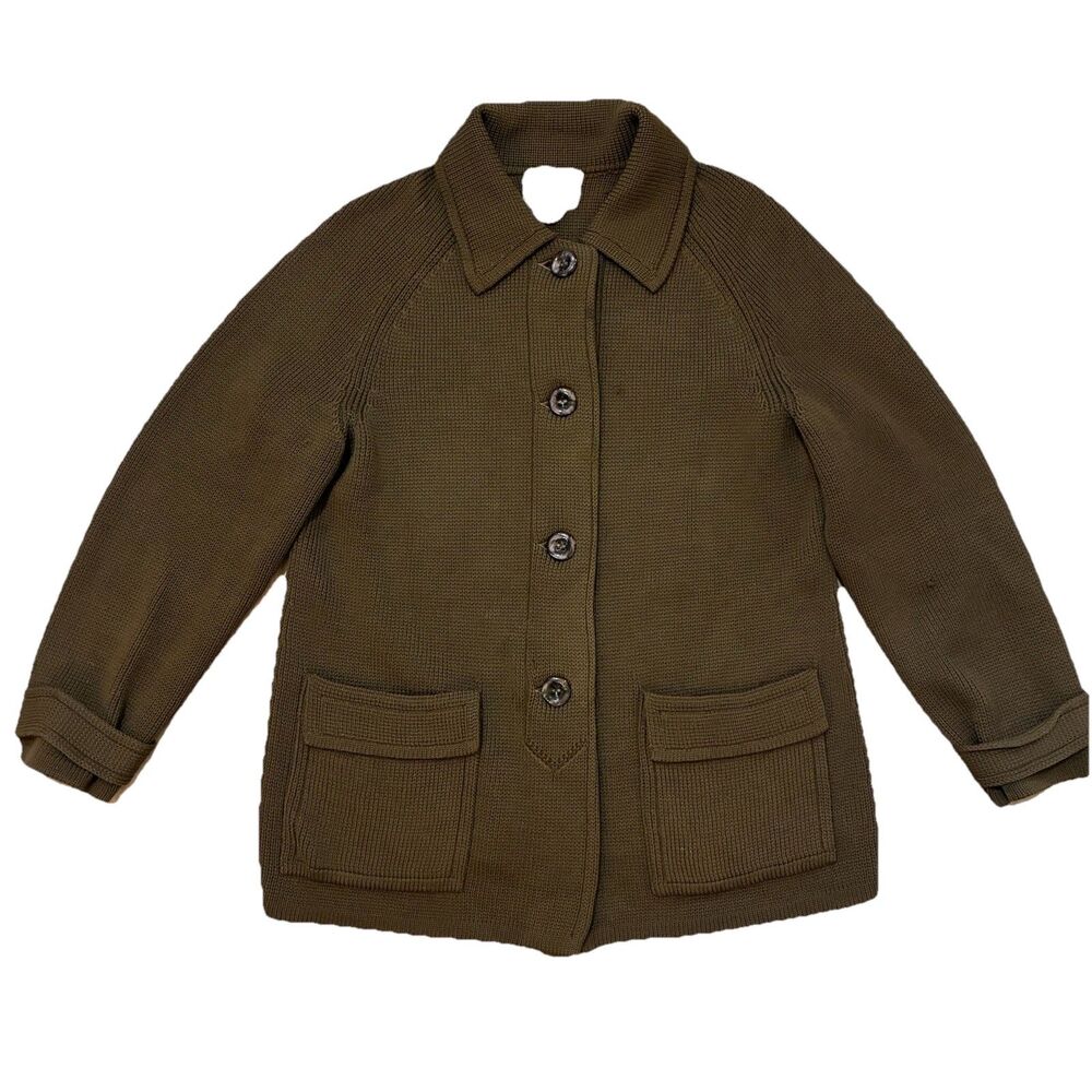 Vintage Wool Brown Cardigan Sweater Button Collared Pockets Women’s M DORCE